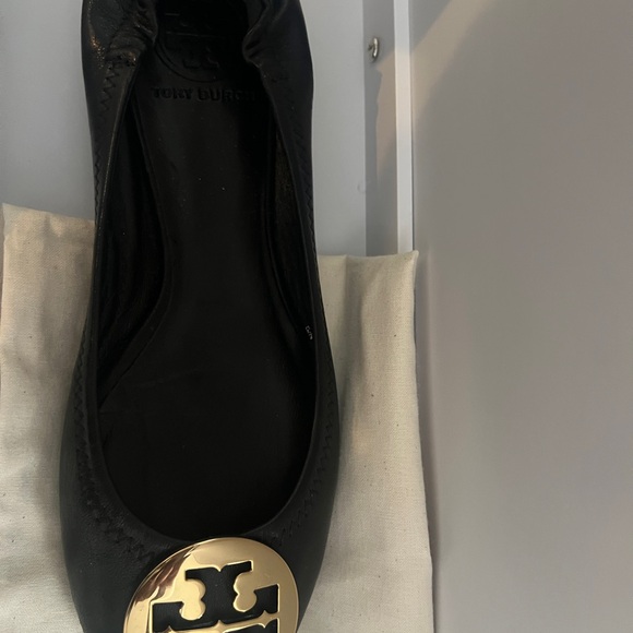 Tory Burch Black Flats with Gold Emblem - Picture 2 of 5